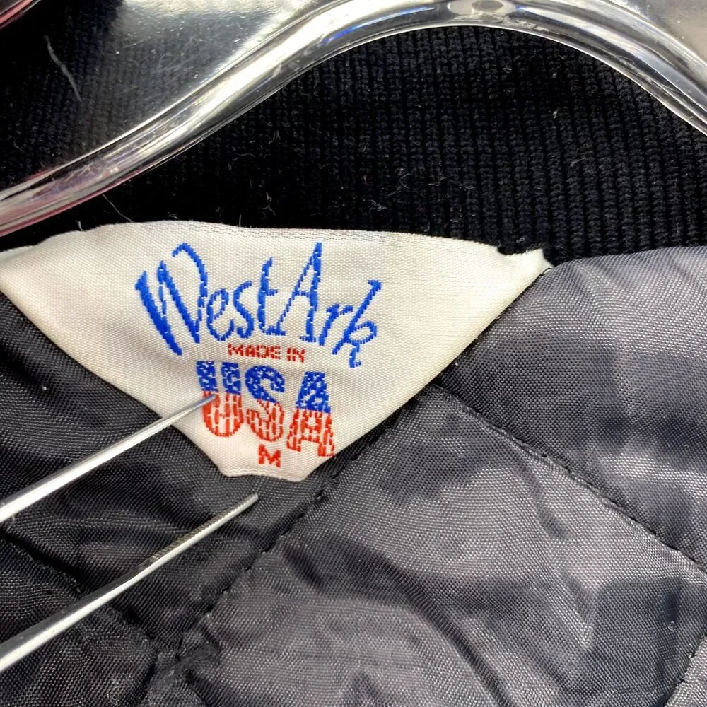 Vintage West Ark Bomber Jacket Medium Black Aztec‎ Southwestern Varsity USA Made
